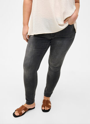 Viona jeans med normal midja, Dark Grey Denim, Model image number 2