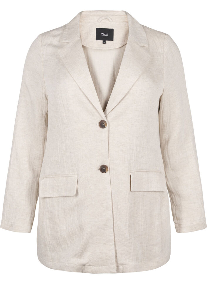Blazer i en materialblandning med linne, Rainy Day, Packshot image number 0