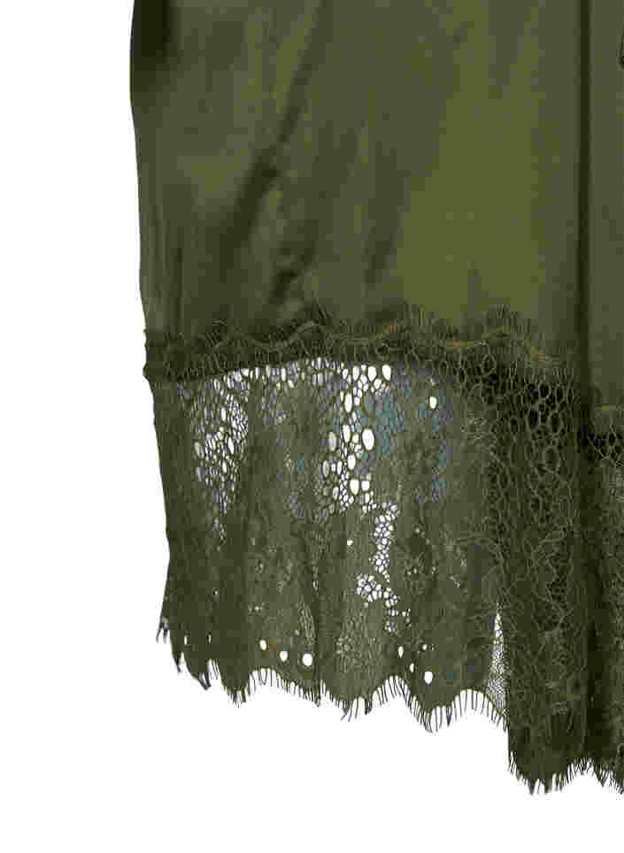 Morgonrock med spetsdetaljer och knytband, Military Olive ASS, Packshot image number 3