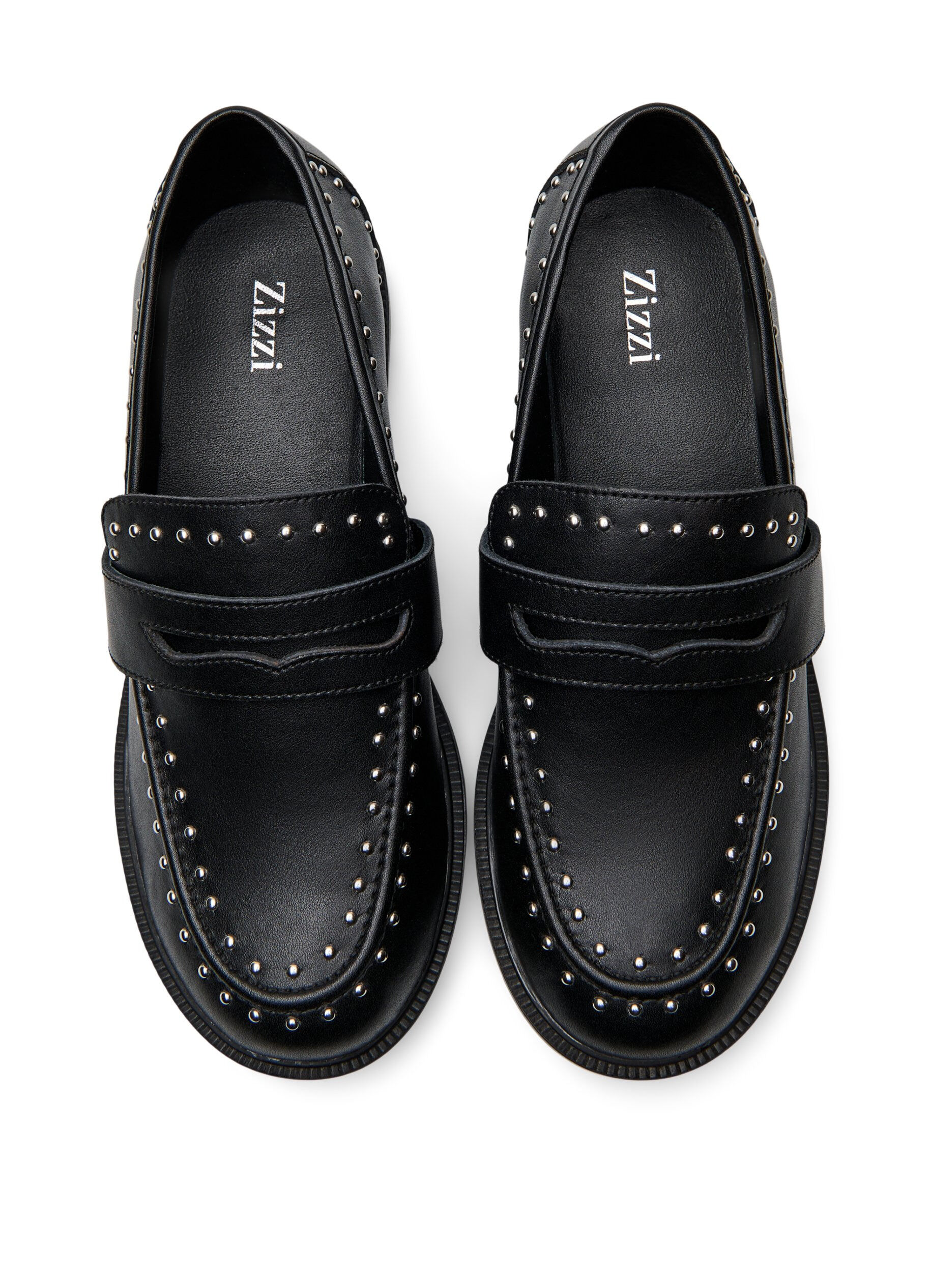 Zizzi Wide fit - Loafers i l&auml;der med nitar, Svart, Packshot image number 2