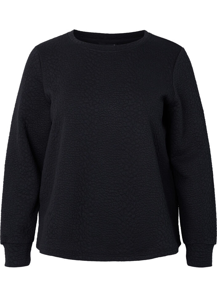 Enfärgad blus med textur, Black, Packshot image number 0