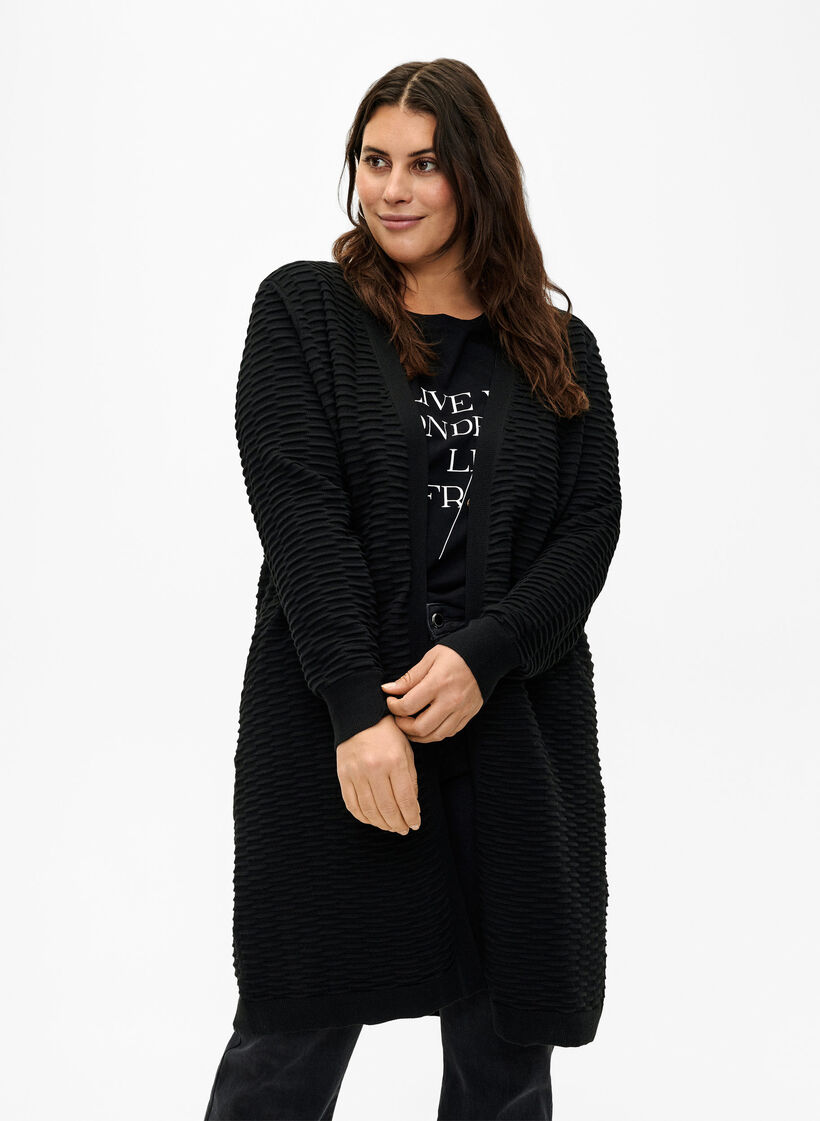 Stickad kofta i bomulls- och viskosblandning, Black, Model image number 0