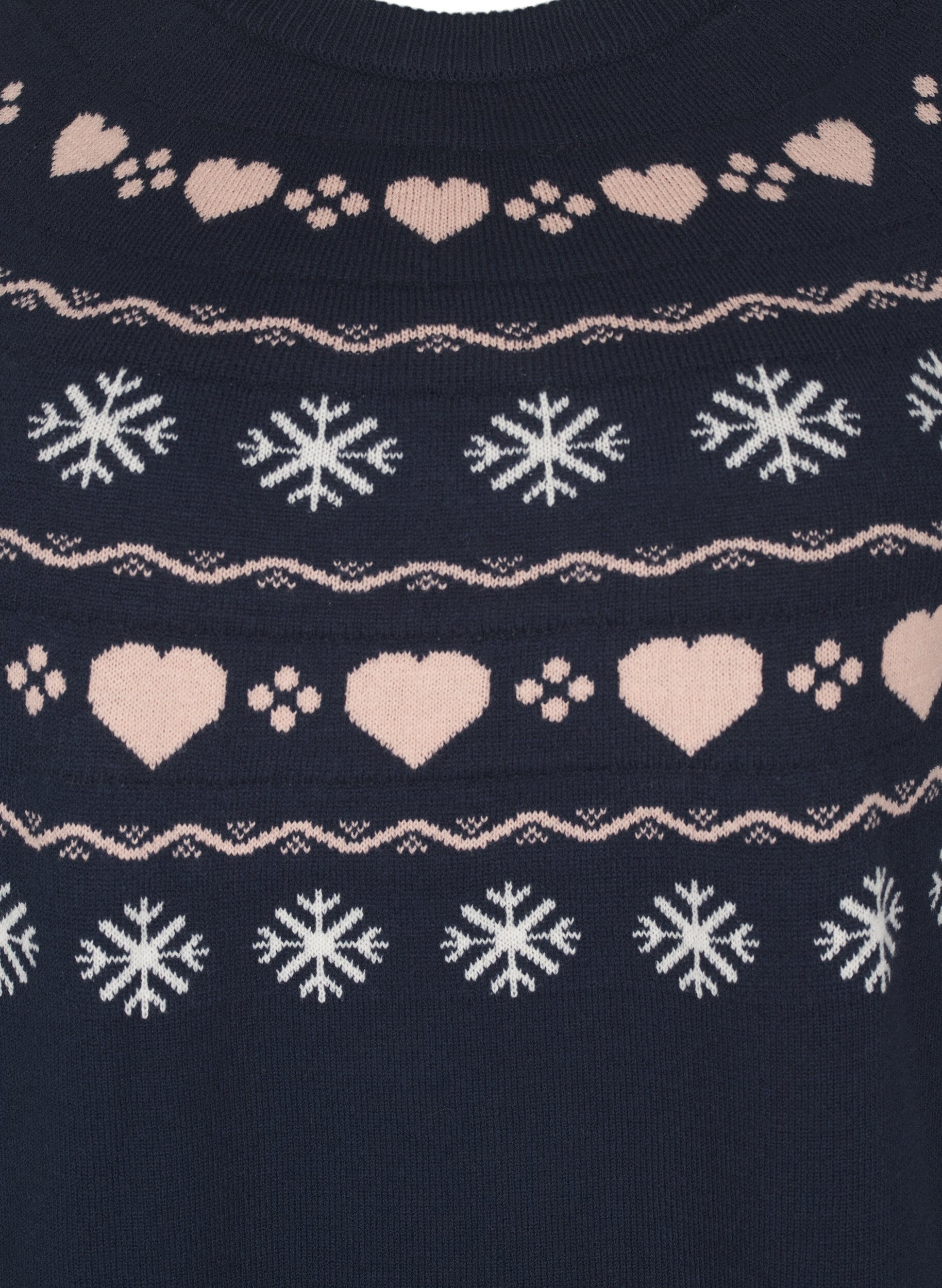 Zizzi Stickad topp med julmotiv och l&aring;nga &auml;rmar, Navy Blazer Comb, Packshot image number 2