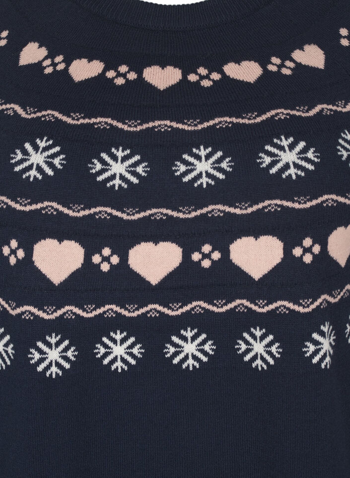 Stickad topp med julmotiv och långa ärmar, Navy Blazer Comb, Packshot image number 2