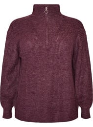 Stickad tr&ouml;ja med h&ouml;g hals och dragkedja, Lila