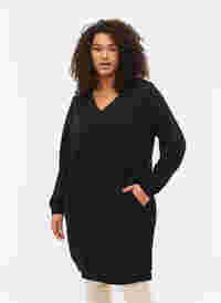 V-ringad sweatshirtklänning, Black, Model