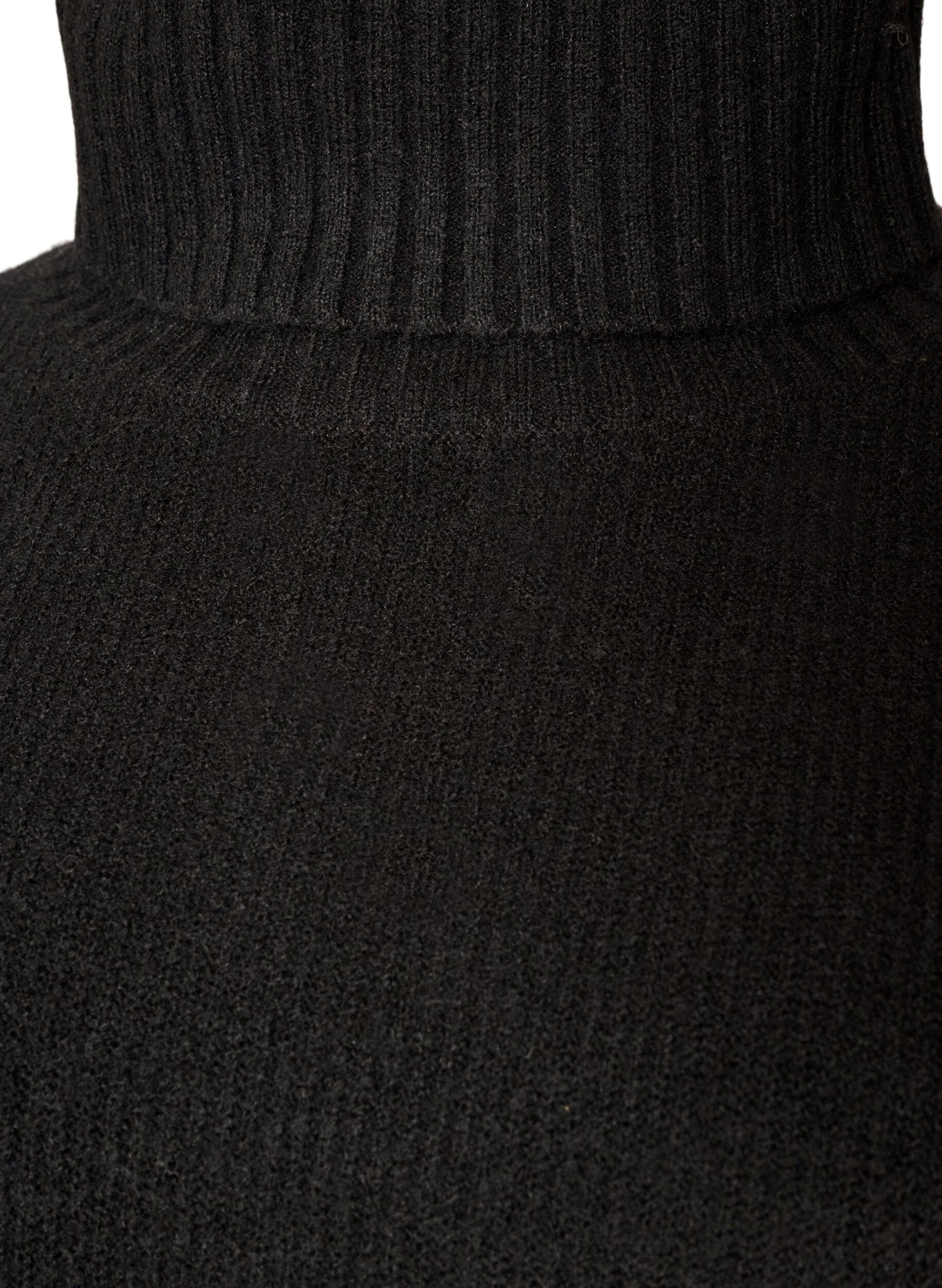 ZizziL&ouml;st stickad tr&ouml;ja med polokrage, Svart, Packshot image number 2