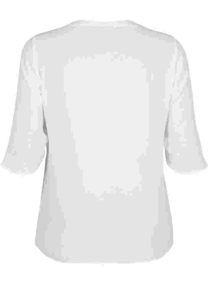 Blus med 3/4-ärmar och v-hals, Bright White, Packshot image number 1
