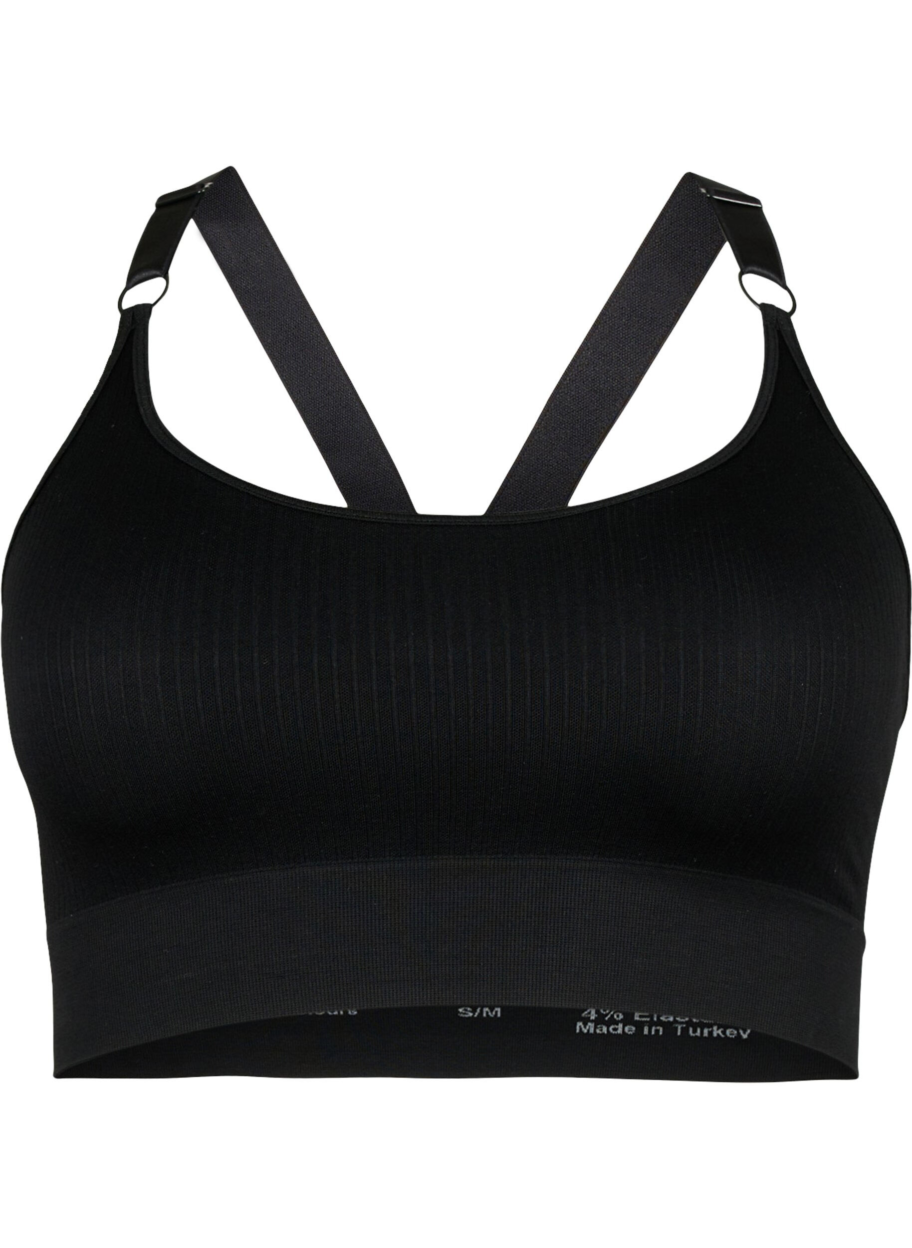 Zizzi Seamless sport-bh i ribbat material, Black, Packshot image number 0