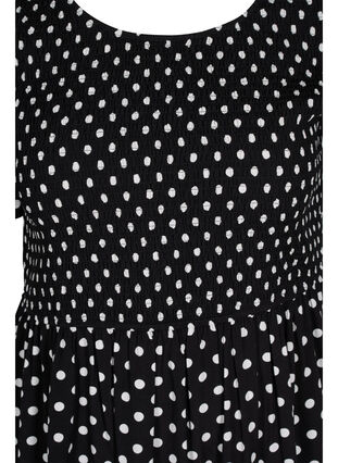 Mönstrad viskosklänning med smock, Black Dot, Packshot image number 2