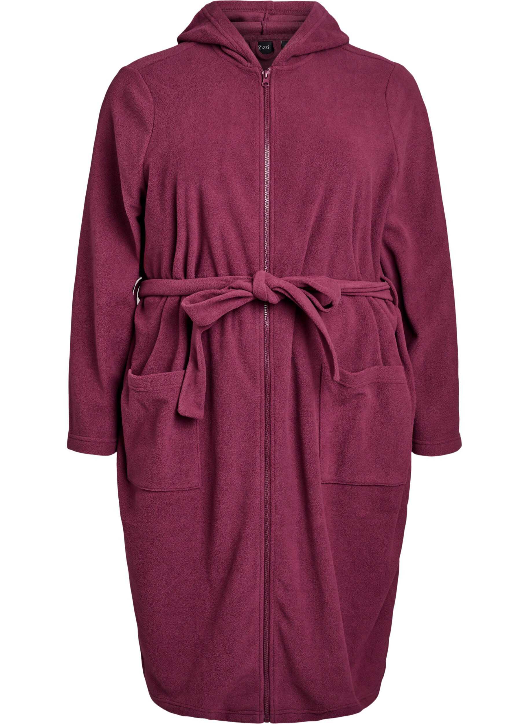 Zizzi Morgonrock med dragkedja och huva, M&ouml;rk Bordeaux, Packshot image number 0