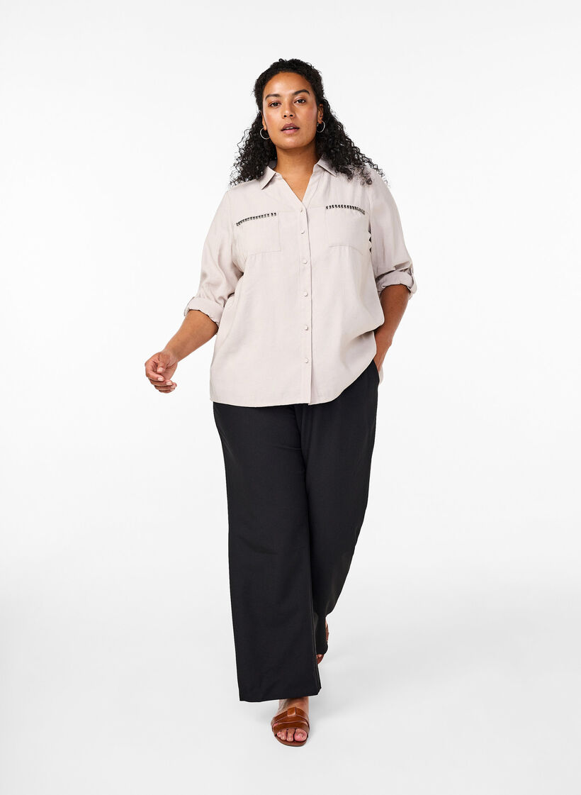 Skjorta med nitar och 3/4 ärmar, Beige, Model image number 1