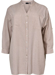 Randig bomullsskjorta med 3/4-ärmar, Natural Stripe