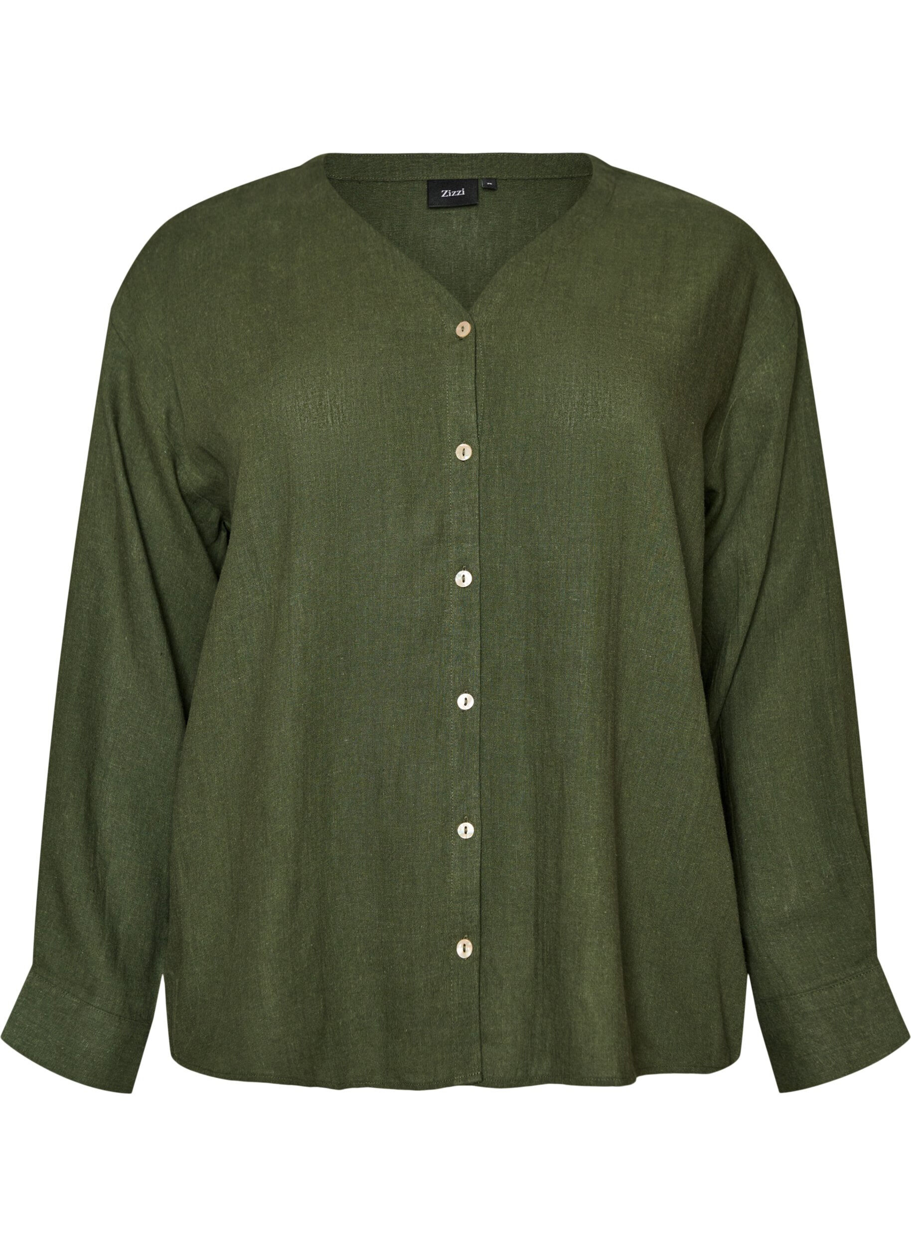 Blus i linne och viskos med v-ringning