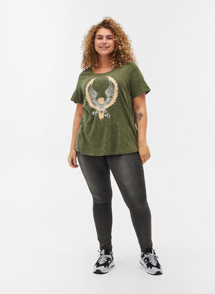 Bomulls-t-shirt med tryck, Ivy Green ACID WASH, Model image number 2