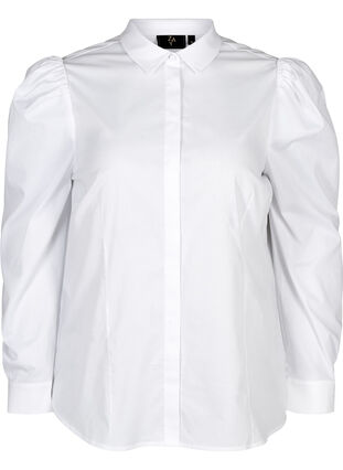 Bomullsskjorta med puffärmar, Bright White, Packshot image number 0