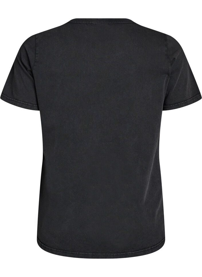 T-shirt i ekologisk bomull med rocktryck, Svart, Packshot image number 1