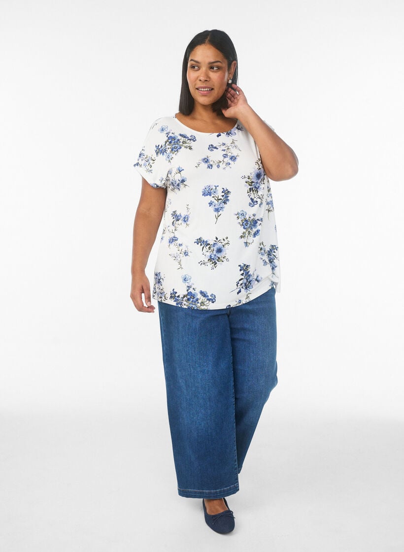 T-shirt med blommigt tryck, Vanilla, Model image number 1