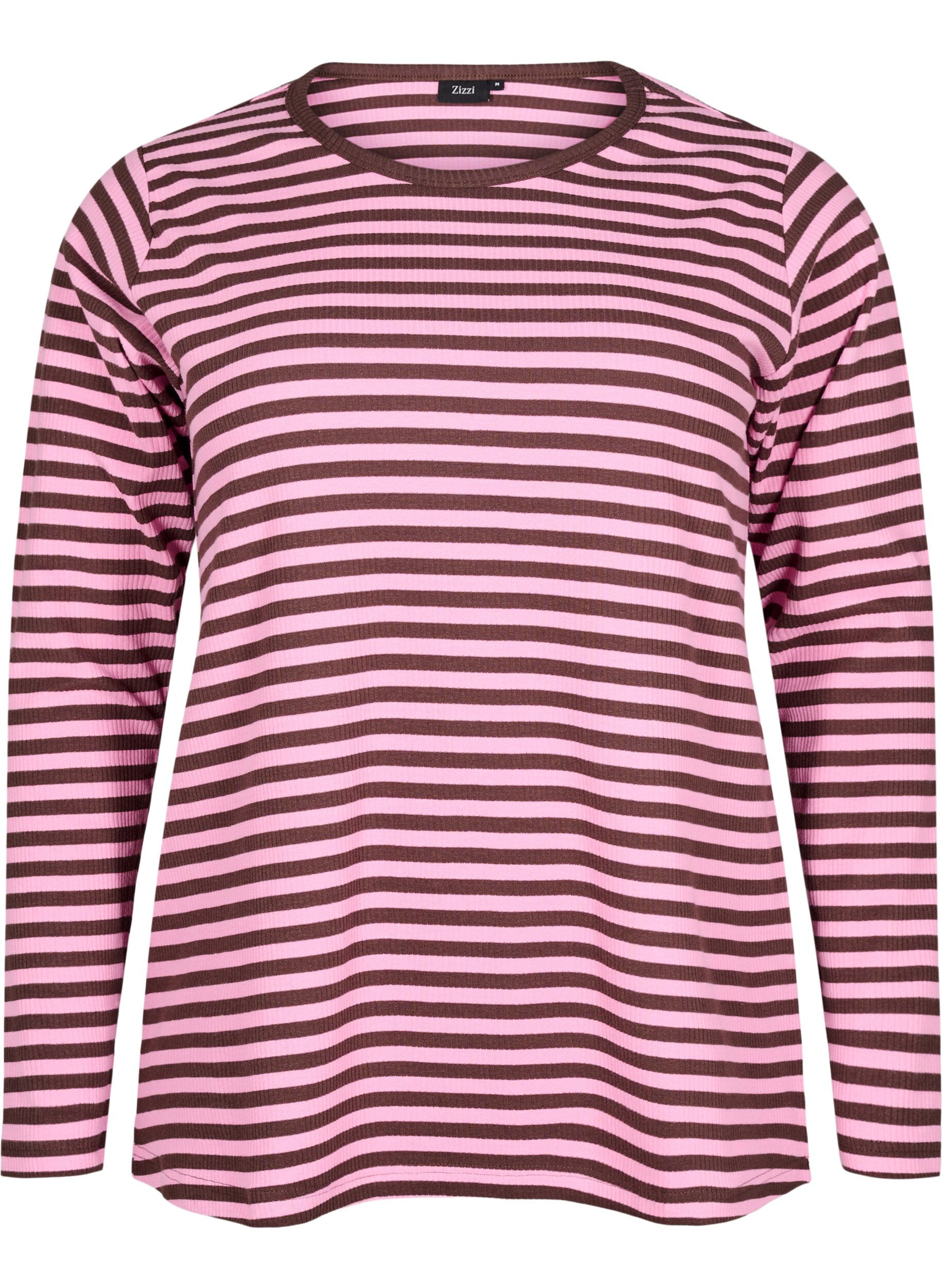 ZizziRandig blus med l&aring;nga &auml;rmar, Rosa, Packshot image number 0