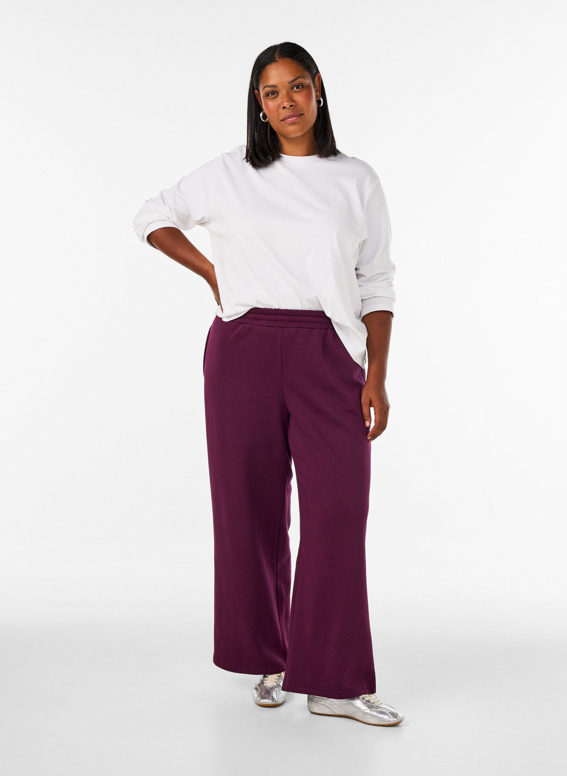 ZizziSweatpants med h&ouml;g midja och vida ben, Lila, Model image number 0