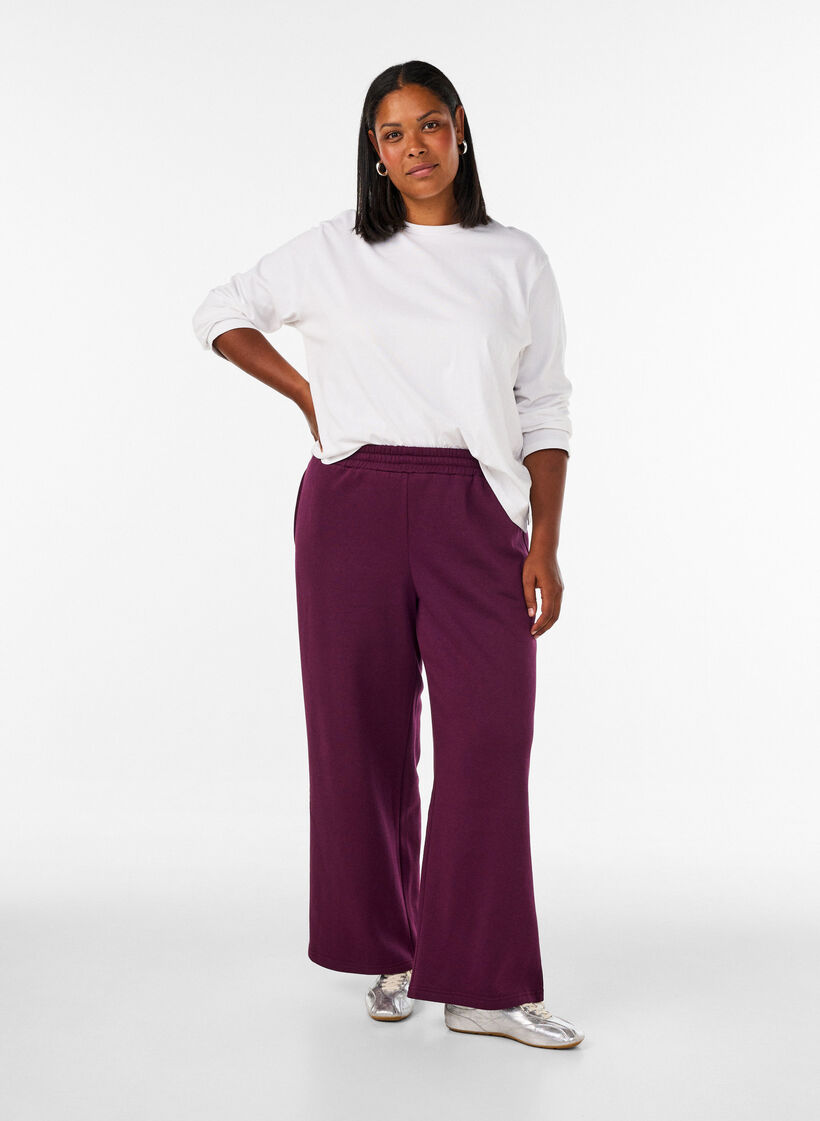 Sweatpants med h&ouml;g midja och vida ben, Lila, Model image number 0