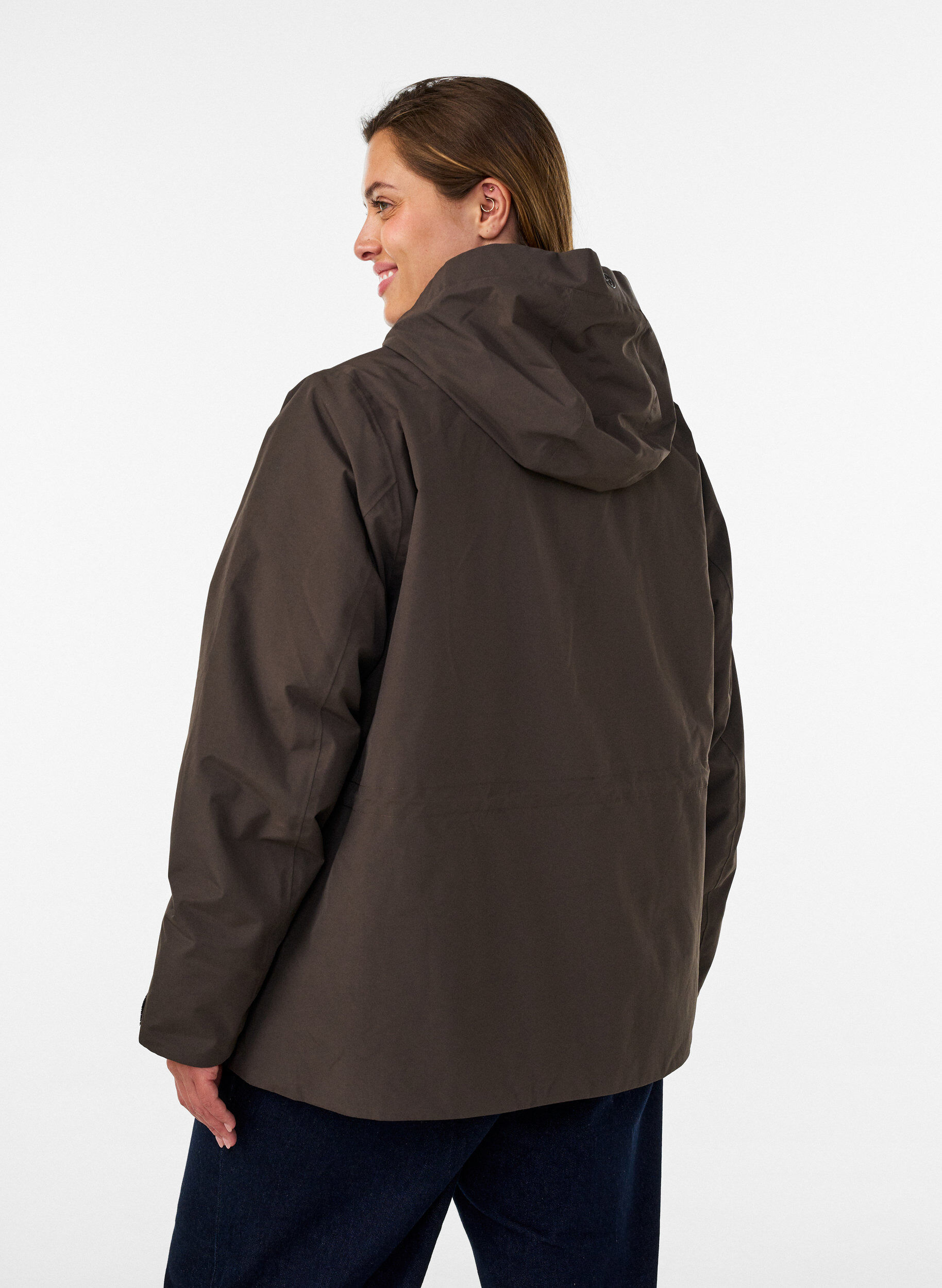 ZizziVattent&auml;t vinterjacka med avtagbar huva, Brun, Model image number 2