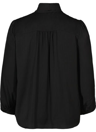 Skjorta med lätt puffärm och knytdetalj, Black, Packshot image number 1