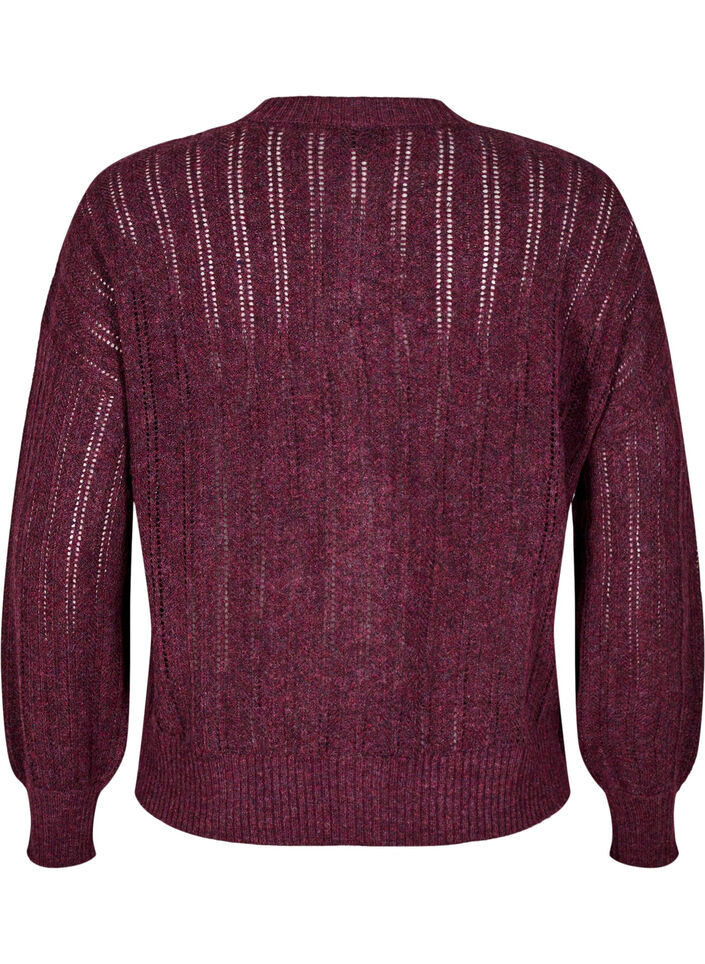 Stickad kofta med h&aring;lm&ouml;nster, M&ouml;rk Bordeaux, Packshot image number 1