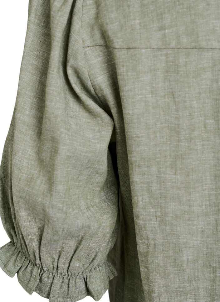 Blus i linne och viskos med halvl&aring;nga &auml;rmar, Gr&ouml;n, Packshot image number 3