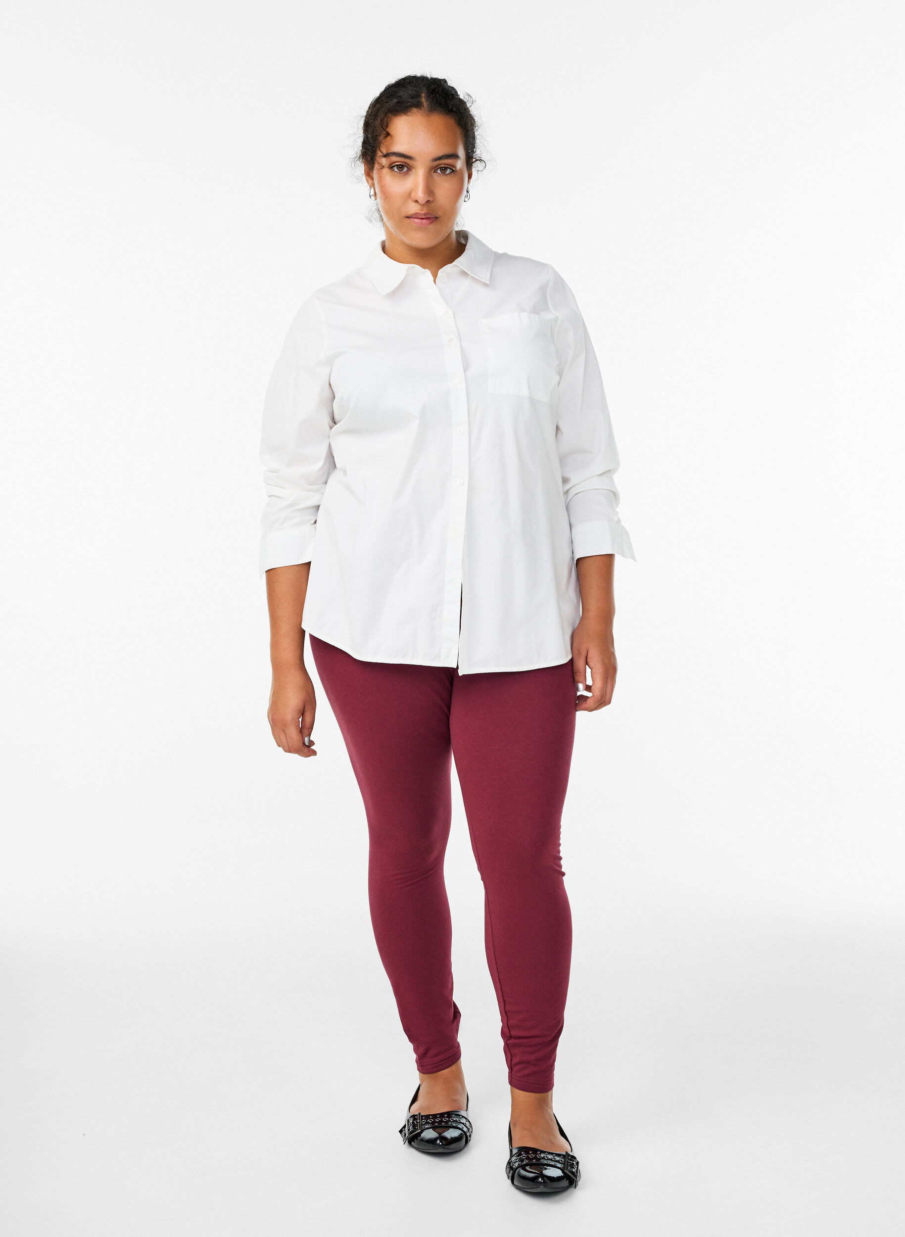 ZizziLeggings i bomull med foder, M&ouml;rk Bordeaux, Model image number 1