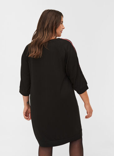 Klänning med 3/4-ärmar och revärer, Black, Model image number 1