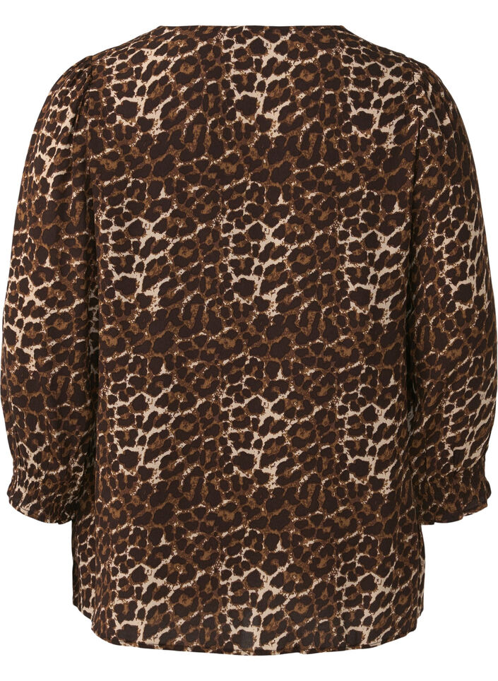 Leopardmönstrad blus med trekvartsärm, Leo AOP, Packshot image number 1