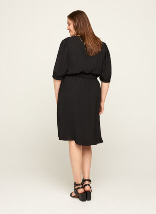 Kortärmad klänning med bälte, Black, Model image number 1
