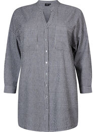 Randig bomullsskjorta med 3/4-ärmar, Black Stripe