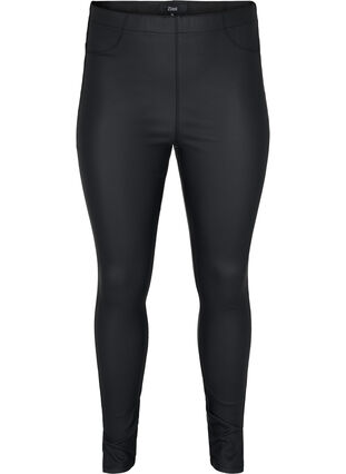 Coated leggings med slits, Black, Packshot image number 0