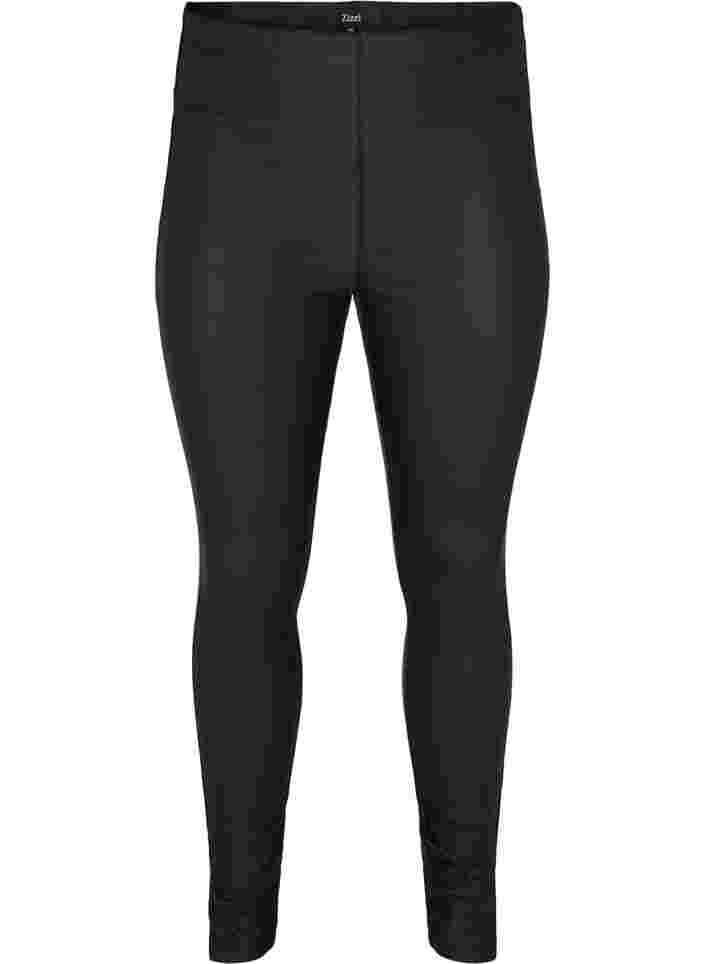 Coated leggings med slits, Black, Packshot image number 0