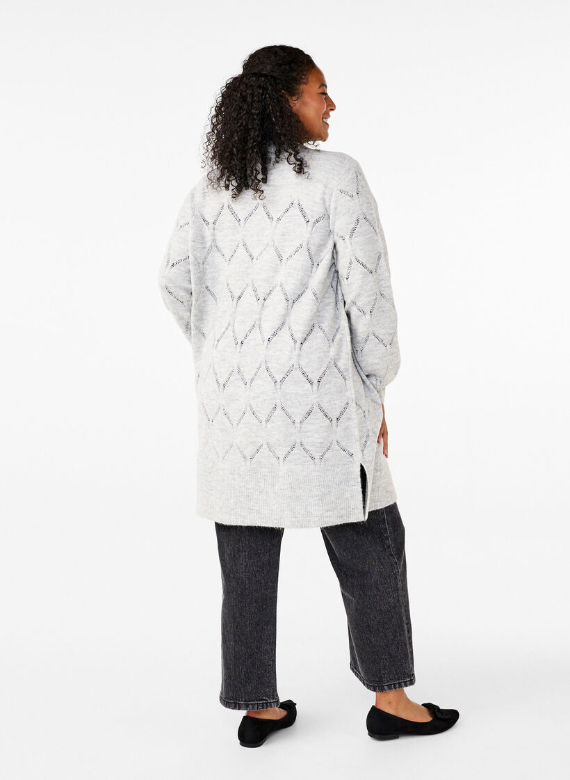 Stickad kofta med lång ärm, Light Grey Melange, Model image number 1