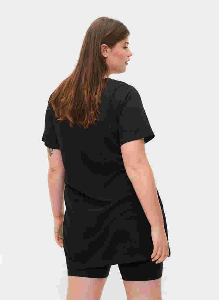 Lång t-shirt i bomull med korta ärmar, Black Tiger w. Foil, Model
