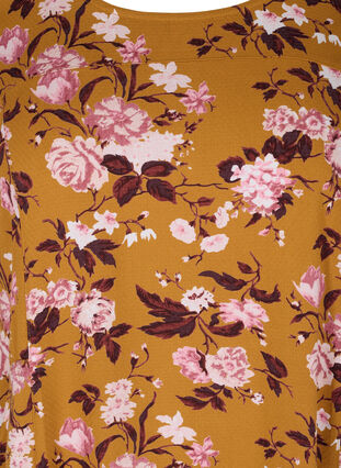 Kortärmad viskosklänning med mönster, Yellow Flower, Packshot image number 2