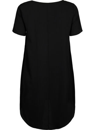 Klänning med mönster och korta ärmar, Black, Packshot image number 1