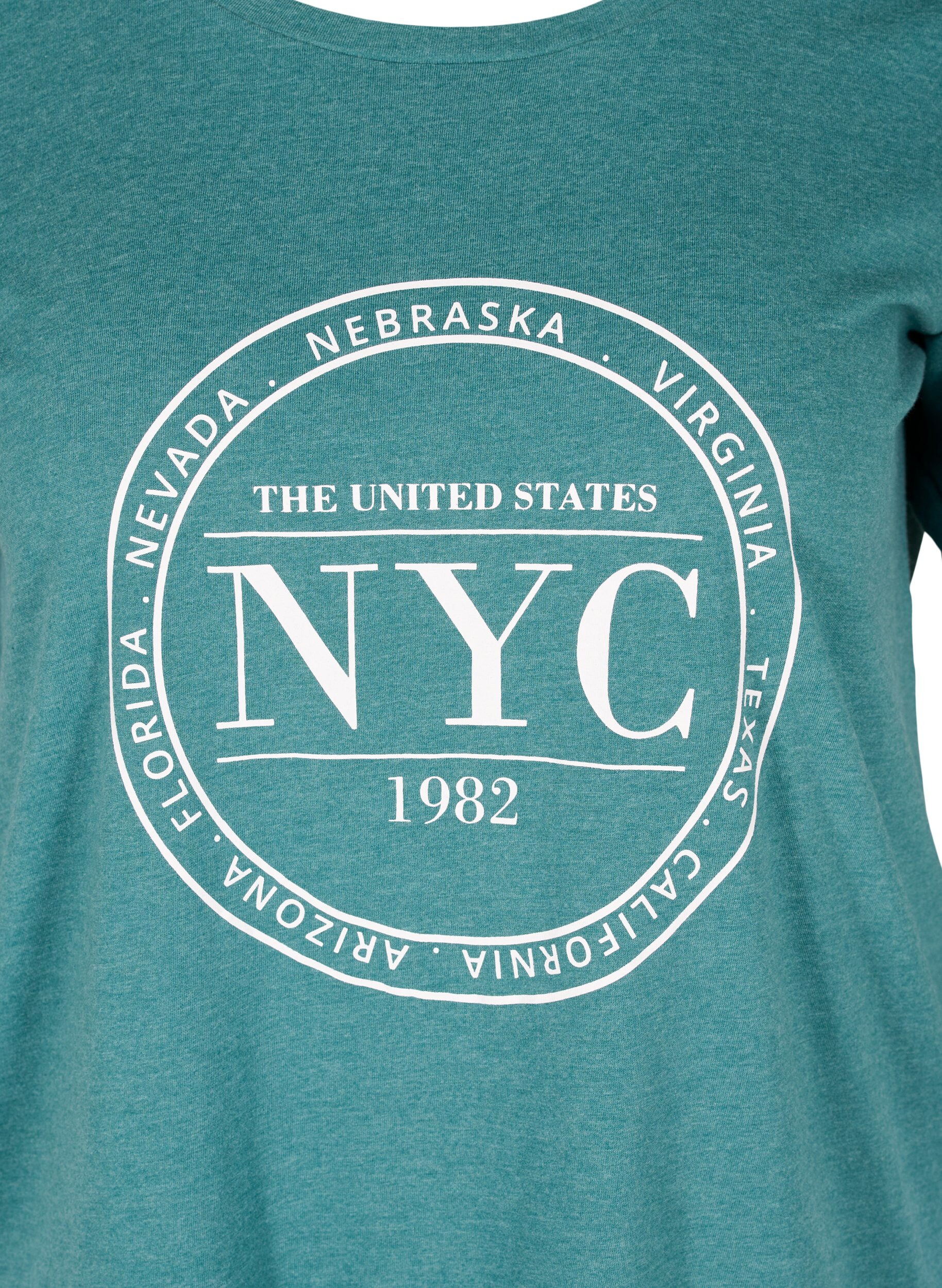 Zizzi Melerad t-shirt med tryck och korta &auml;rmar, Pacific Mel., Packshot image number 2