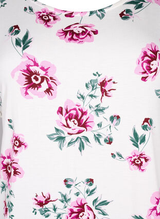 Blommig blus i viskos med kort ärm, White Pink AOP, Packshot image number 2