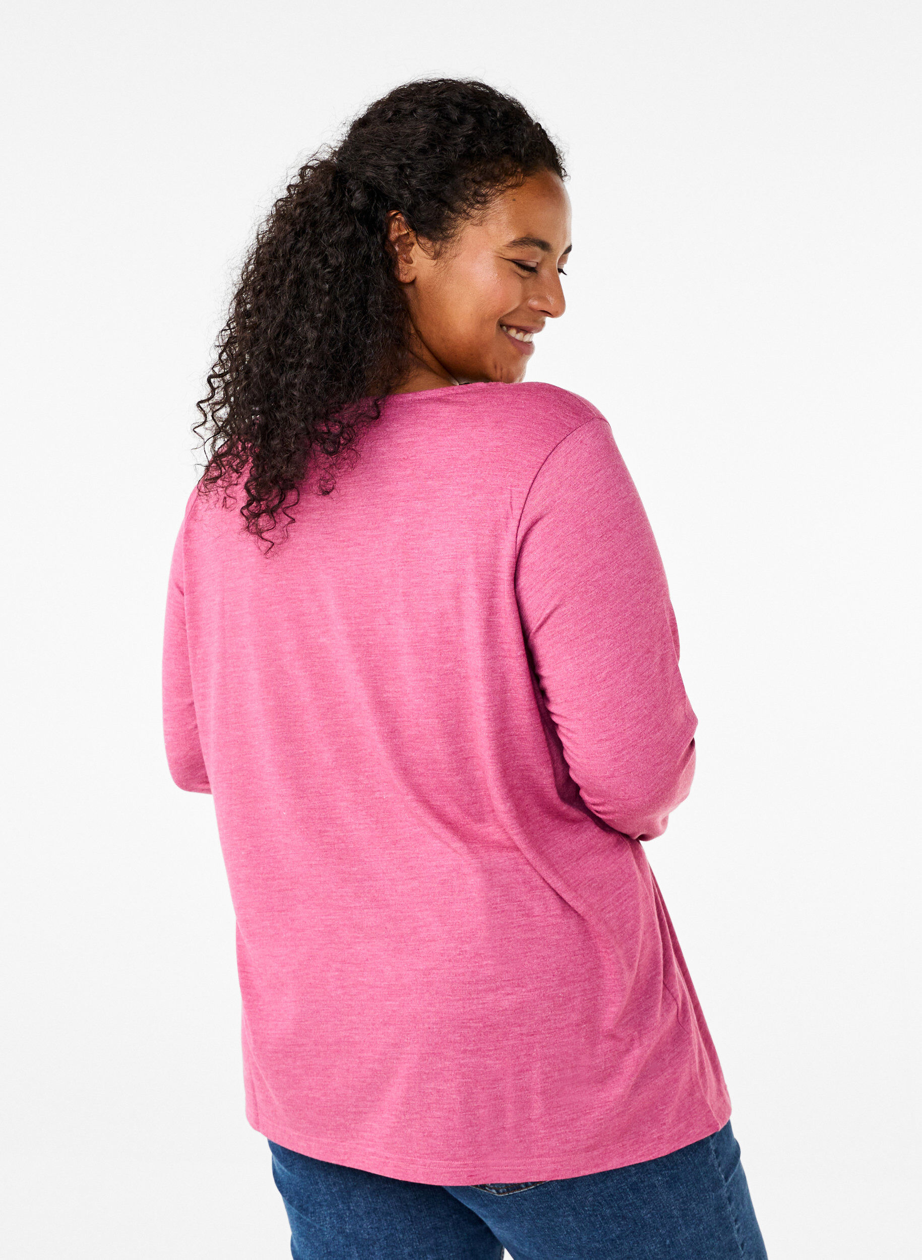 Zizzi L&aring;ng&auml;rmad T-shirt med rund hals, Malaga Mel., Model image number 1