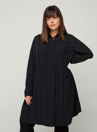 Viskos klänning med spets, Black, Model image number 0