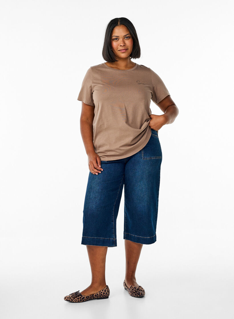 T-shirt med tryck fram och bak, Brun, Model image number 1