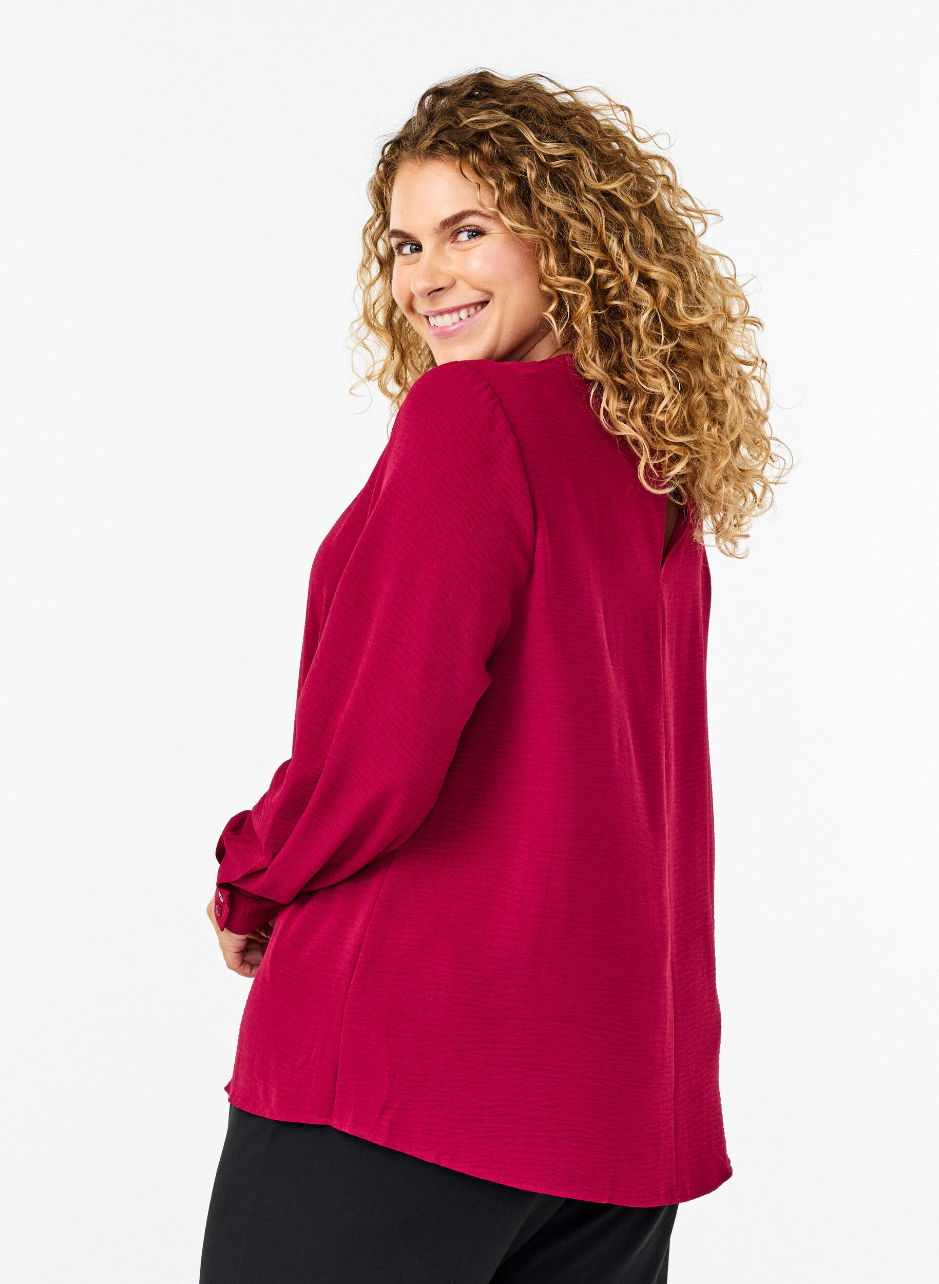 Zizzi Blus med spetsdetalj, Red Plum, Model image number 1