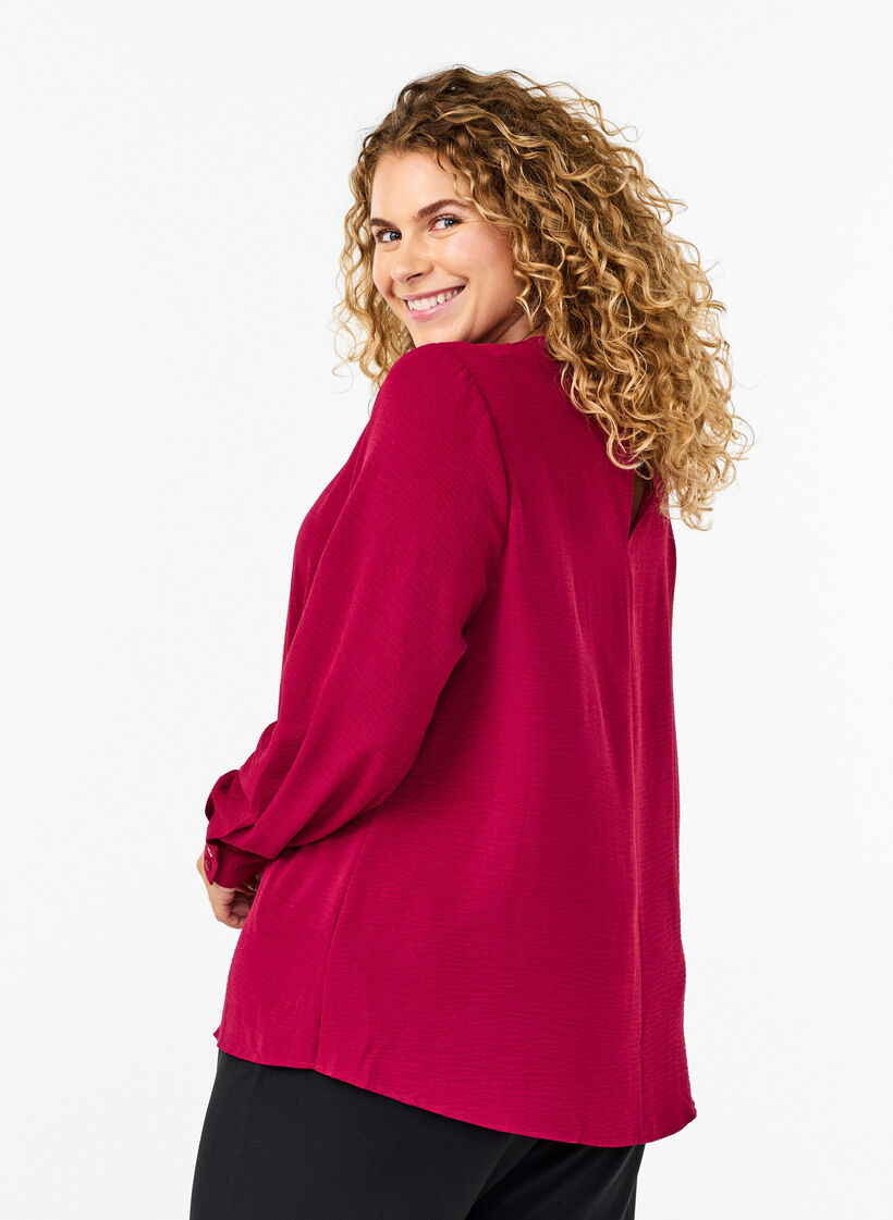 Blus med spetsdetalj, Red Plum, Model image number 1