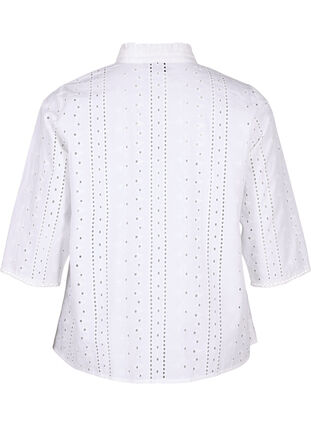 Bomullsskjorta med hålmönster, Bright White, Packshot image number 1