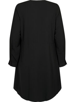 Mönstrad klänning med dragsko i midjan, Black, Packshot image number 1