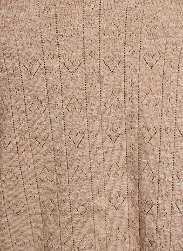 Kort&auml;rmad stickad blus med pointellem&ouml;nster, Beige, Packshot image number 2